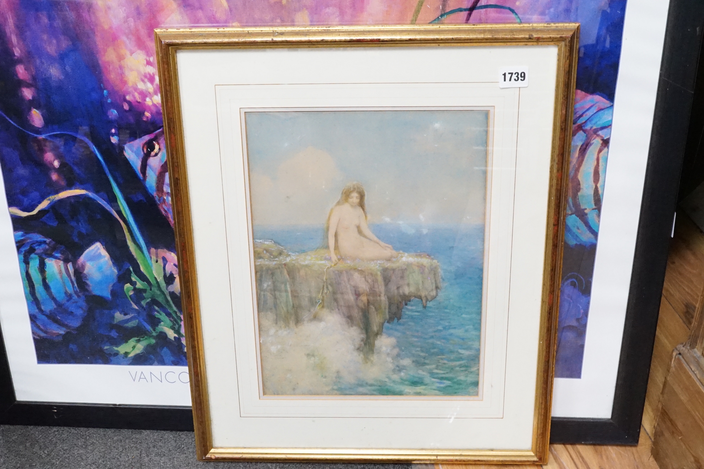 Parker Hagerty (1859-1934), watercolour, Siren on the rocks, signed, 36 x 27cm